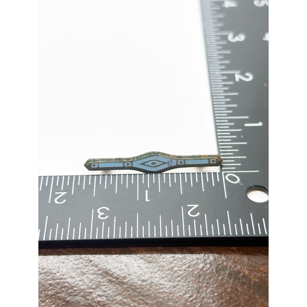 Antique Art Deco Blue Enamel Bar Pin Brooch C Clasp Diamond Shape Center - Picture 8 of 9